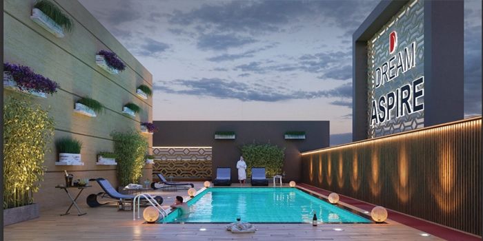 Rooftop swimming pool with party deck